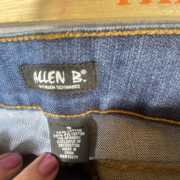 Allen B Womens Flare Jeans 10 Boot Mid rise Blue Rhinestones Boho Festival Ranch - Picture 2 of 11